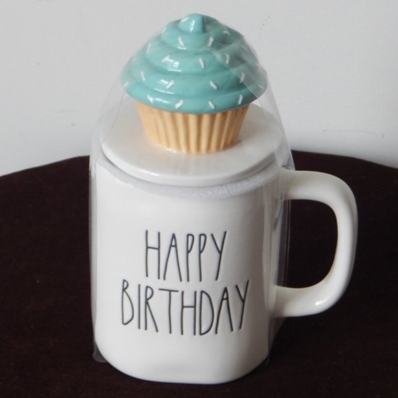 New Rae Dunn Happy Birthday Ceramic Mug with Cupcake Sprinkles Topper  VHTF - Picture 2 of 8